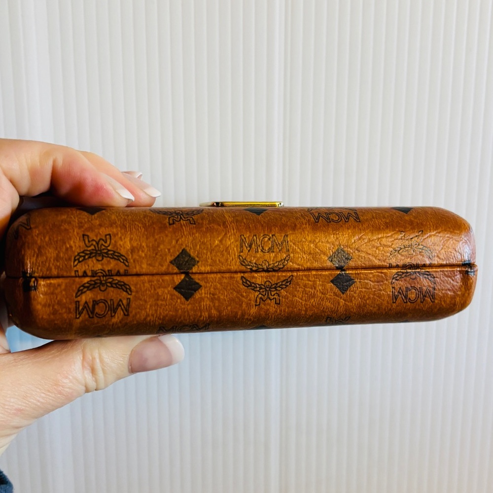 MCM Visetos Brown Logo Eyeglass Case Gold Plate Authentic - Picture 5 of 7